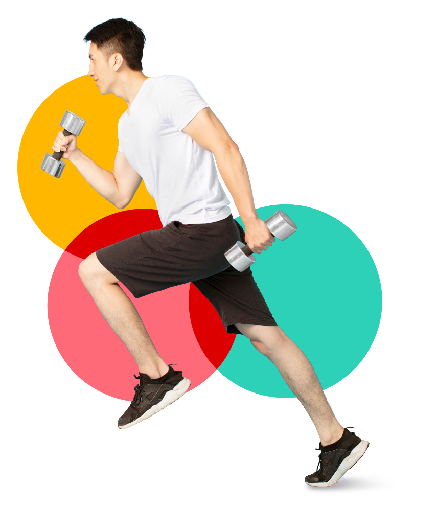 Man doing a body movement and weight training for The Balanced Collective
